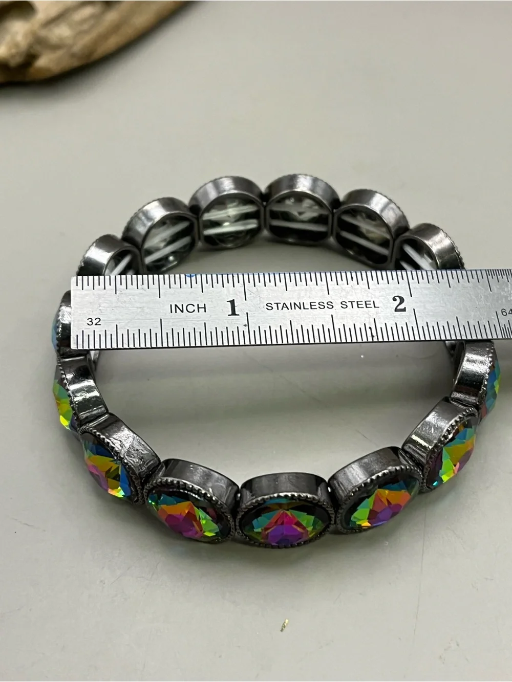 Rainbow Vitrail Crystal Stretch Bracelet Gunmetal Statement Tennis Stacking